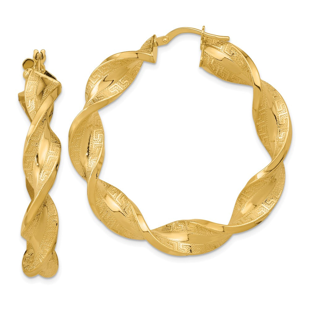 14K Gelbgold Poliert & Greek Satiniert Gedreht Creolen