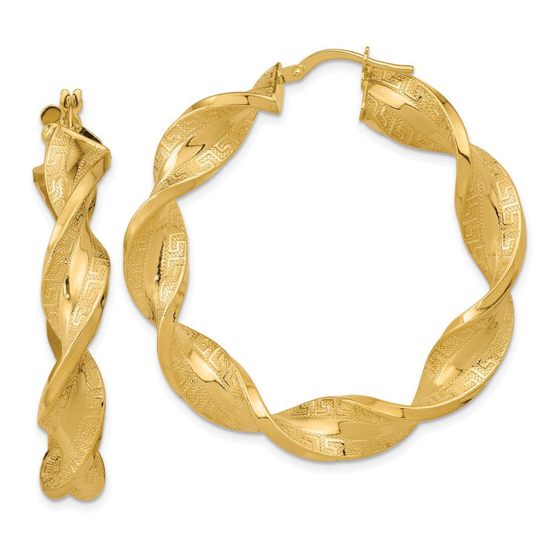 14K Gelbgold Poliert & Greek Satiniert Gedreht Creolen