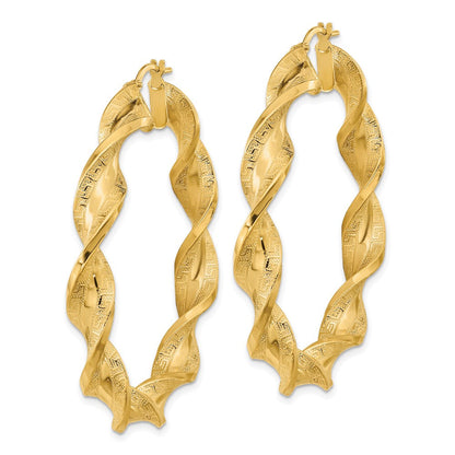 14K Gelbgold Poliert & Greek Satiniert Gedreht Creolen
