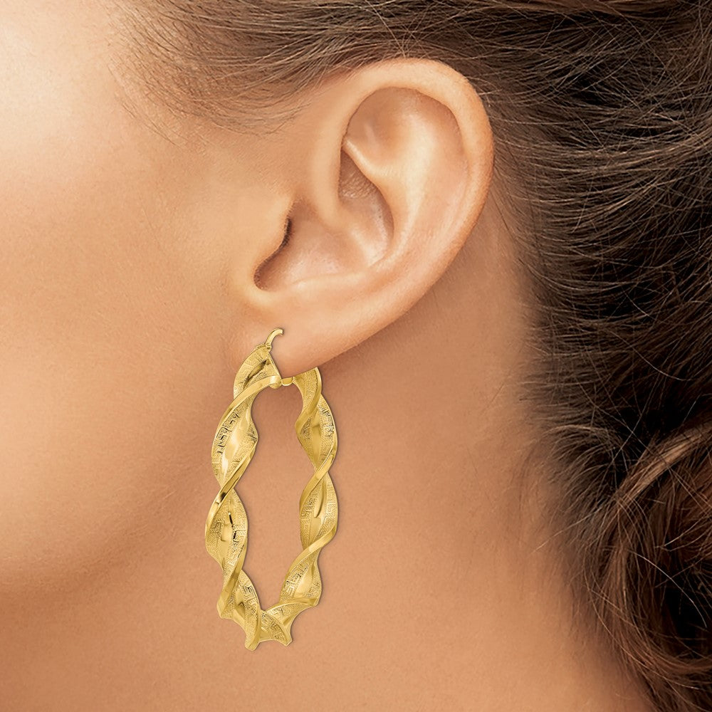 14K Gelbgold Poliert & Greek Satiniert Gedreht Creolen