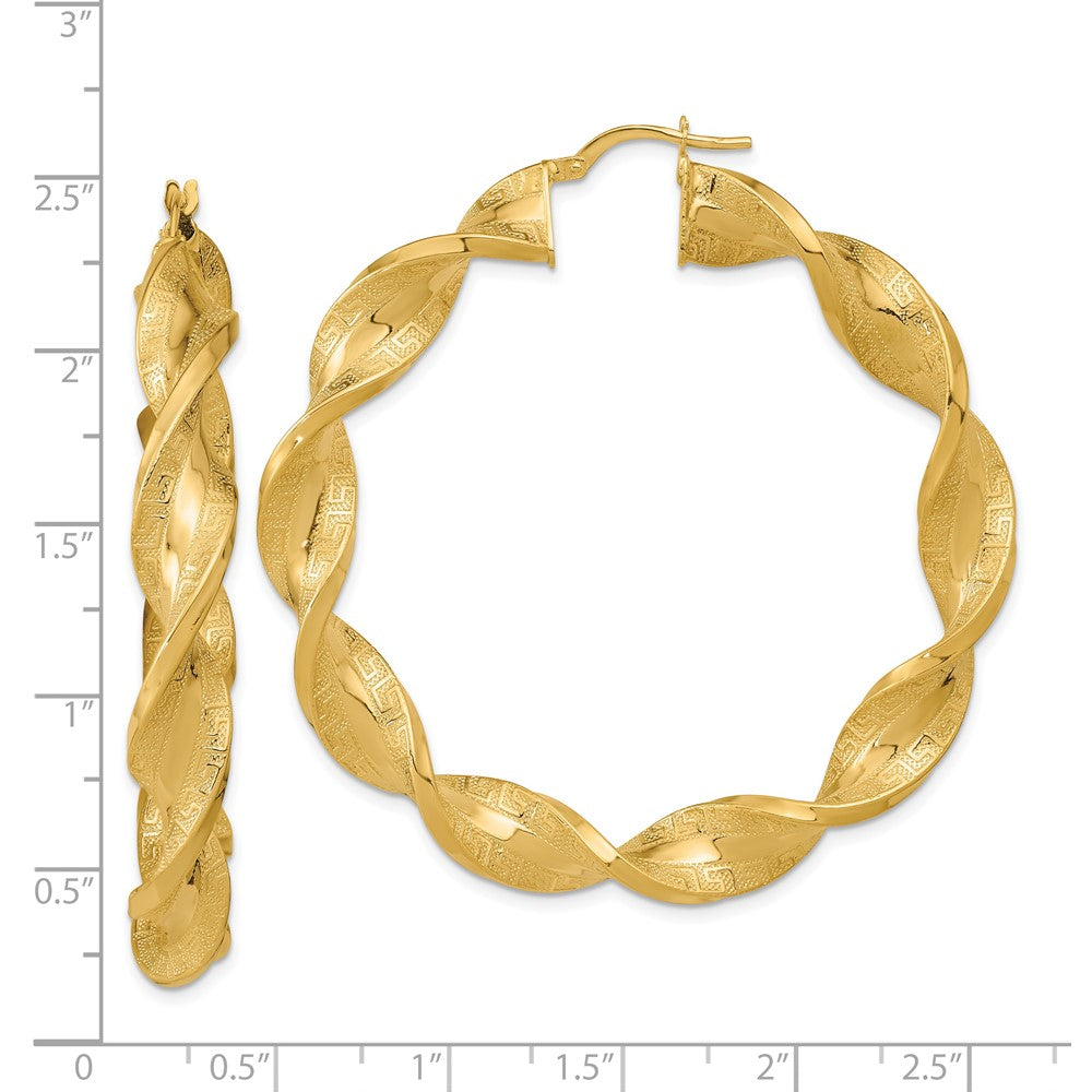 14K Gelbgold Poliert & Greek Satiniert Gedreht Creolen