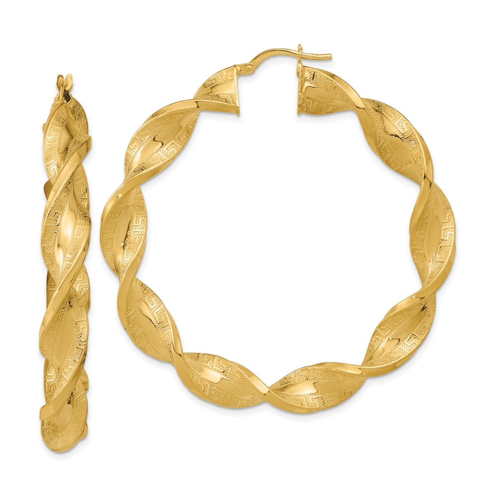 14K Gelbgold Poliert & Greek Satiniert Gedreht Creolen