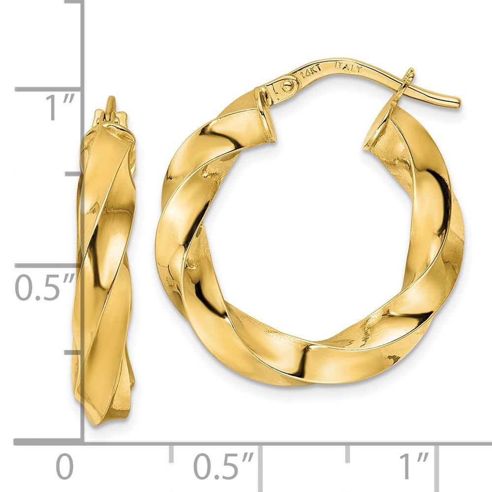 14K Gelbgold Poliert Gedreht Creolen