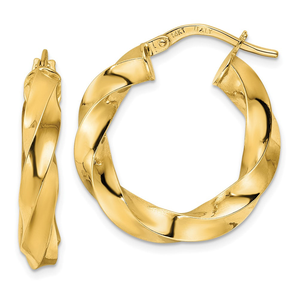 14K Gelbgold Poliert Gedreht Creolen