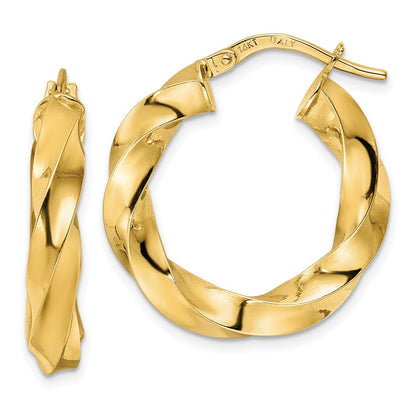 14K Gelbgold Poliert Gedreht Creolen