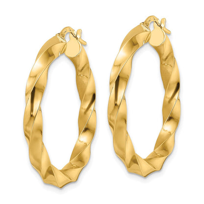 14K Gelbgold Poliert Gedreht Creolen