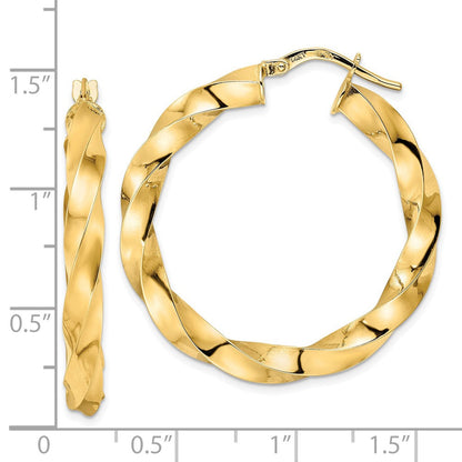 14K Gelbgold Poliert Gedreht Creolen