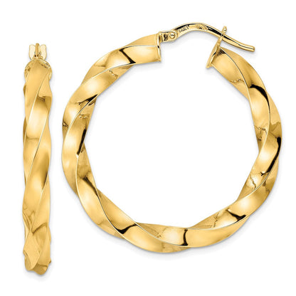 14K Gelbgold Poliert Gedreht Creolen