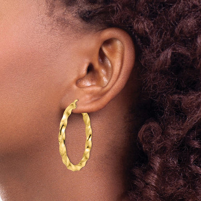 14K Gelbgold Poliert Gedreht Creolen