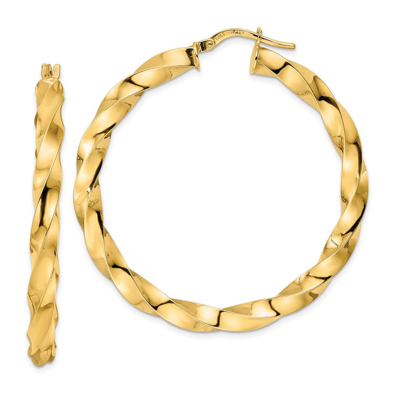 14K Gelbgold Poliert Gedreht Creolen