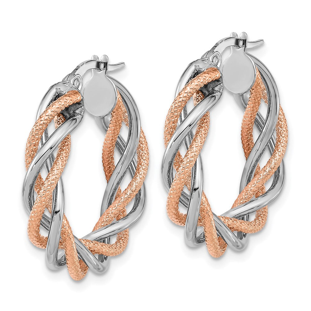 14K Weißgold Rose Rhodium Poliert und Strukturiert Gedreht Creolen