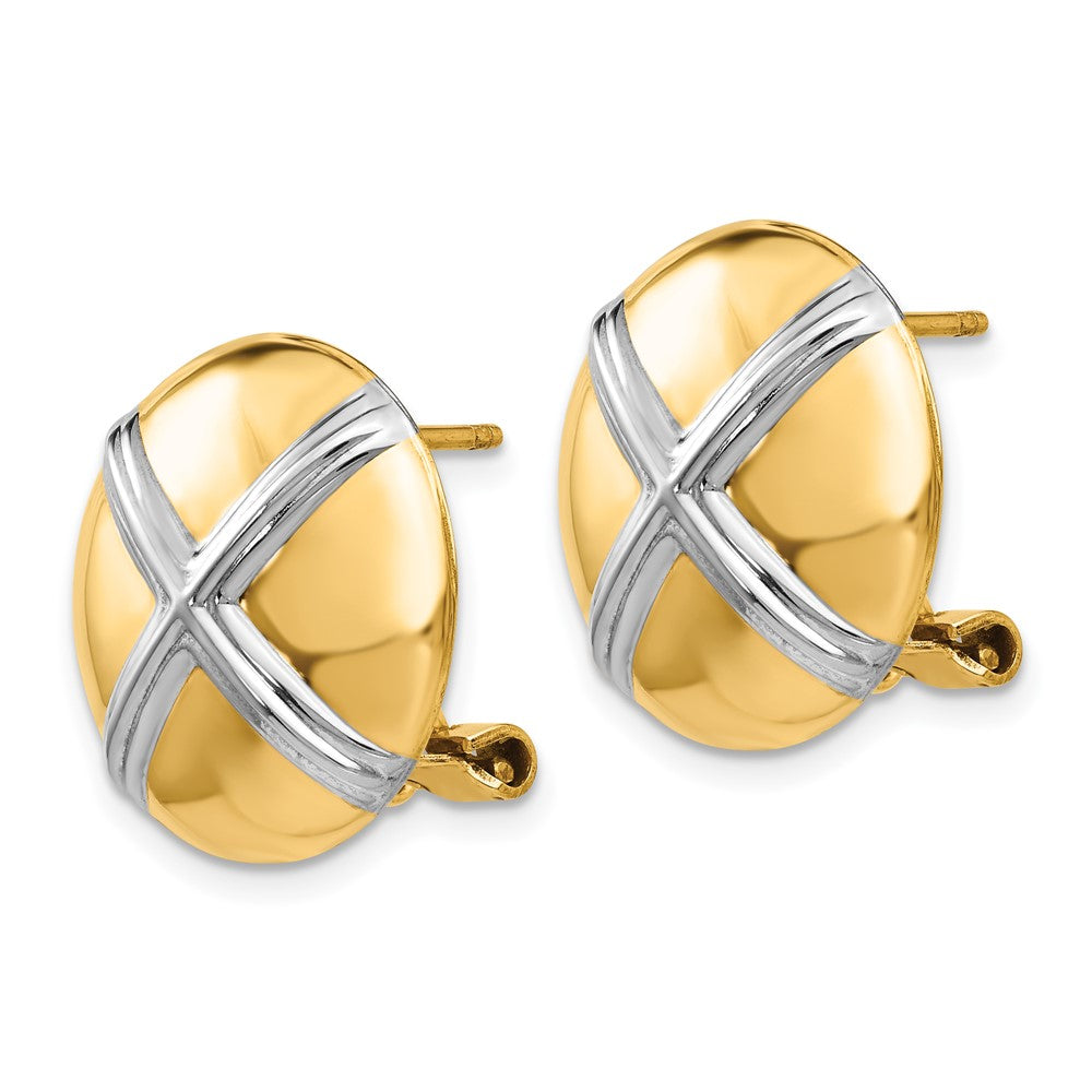 14K Gelb & Rhodium Poliert X Omega Rückseite Ohrstecker