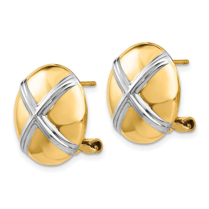 14K Gelb & Rhodium Poliert X Omega Rückseite Ohrstecker
