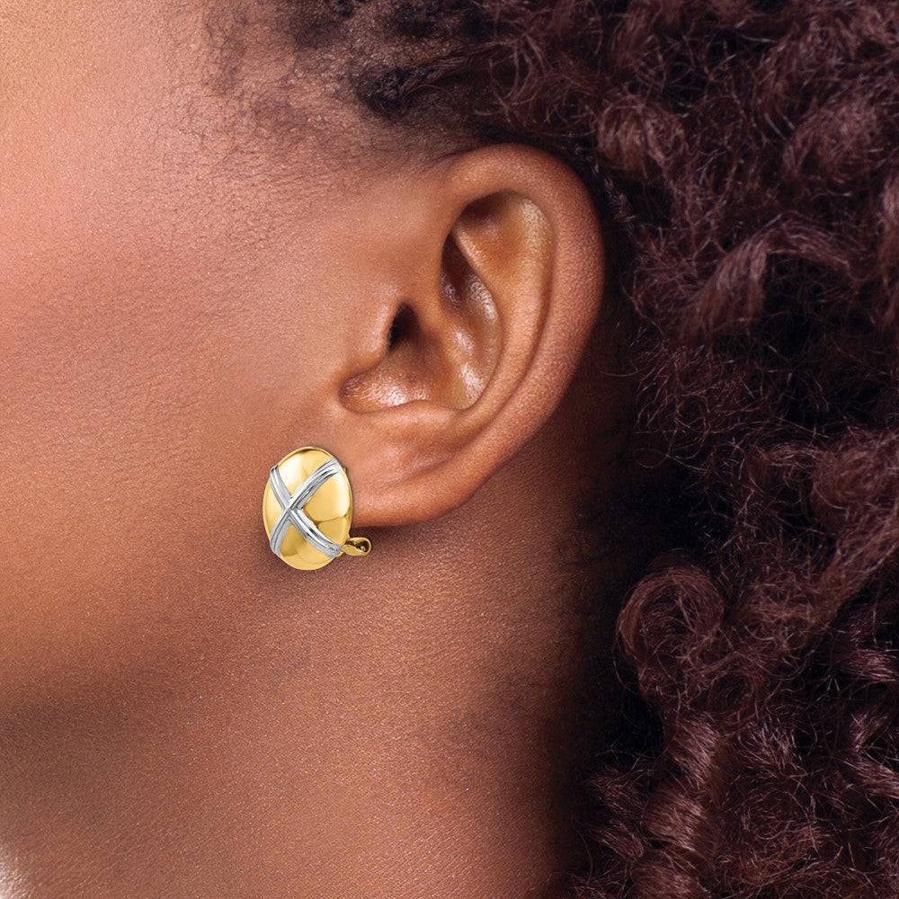 14K Gelb & Rhodium Poliert X Omega Rückseite Ohrstecker