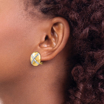 14K Gelb & Rhodium Poliert X Omega Rückseite Ohrstecker