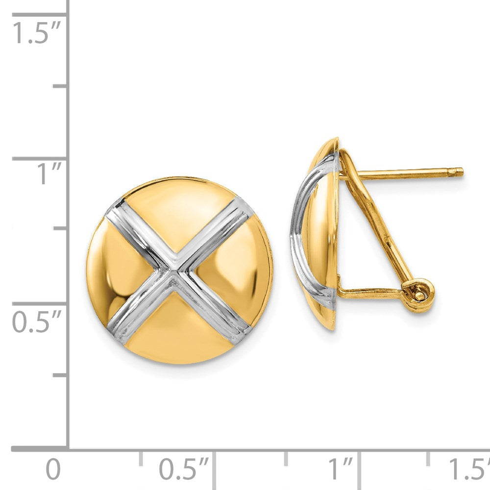 14K Gelb & Rhodium Poliert X Omega Rückseite Ohrstecker