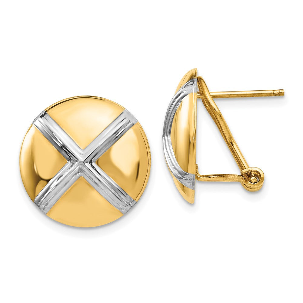 14K Gelb & Rhodium Poliert X Omega Rückseite Ohrstecker