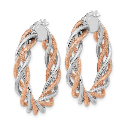 14K Weißgold Rose Rhodium Poliert und Strukturiert Gedreht Creolen