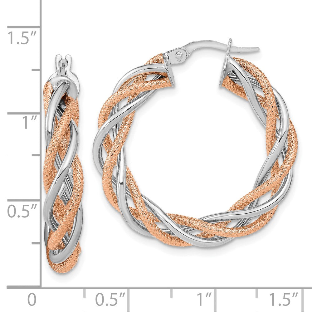 14K Weißgold Rose Rhodium Poliert und Strukturiert Gedreht Creolen