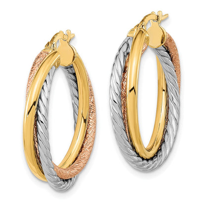 14K Gelb & Rhodium mit Weiß und Rose Poliert Strukturiert Creolen