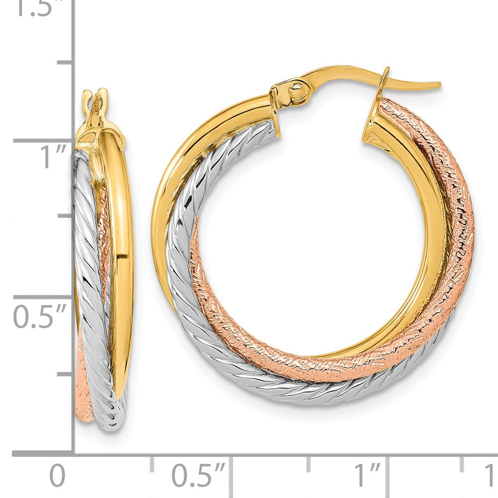 14K Gelb & Rhodium mit Weiß und Rose Poliert Strukturiert Creolen
