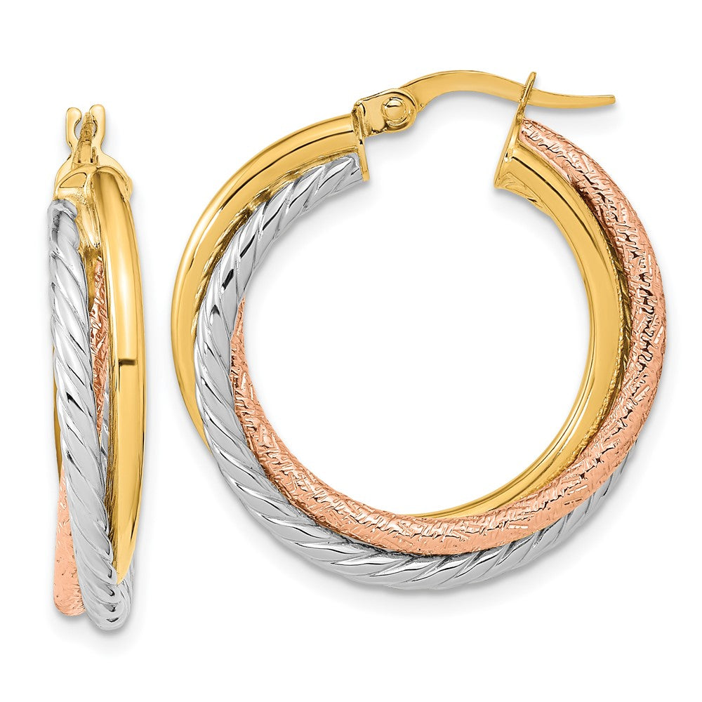 14K Gelb & Rhodium mit Weiß und Rose Poliert Strukturiert Creolen