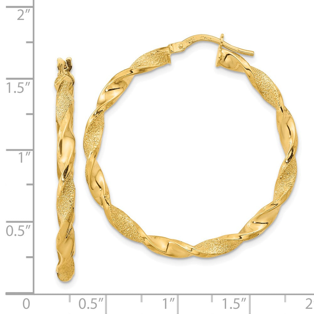 14K Gelbgold Poliert und Strukturiert Gedreht Creolen