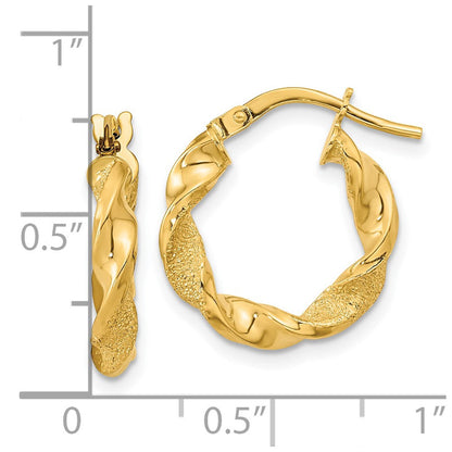 14K Gelbgold Poliert und Strukturiert Gedreht Creolen