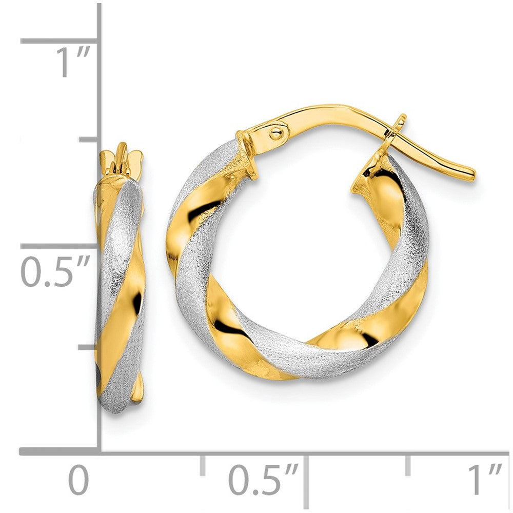 14K Gelb & Rhodium mit Weiß Gebürstet und Poliert Gedreht Creolen