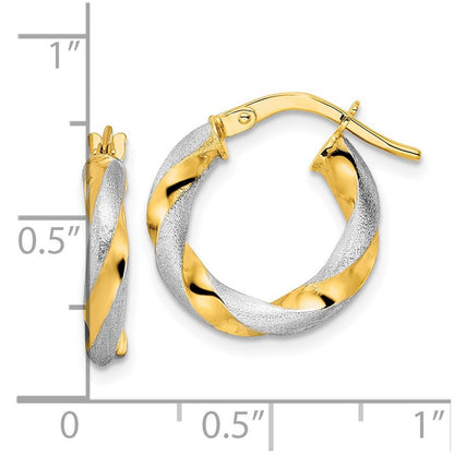 14K Gelb & Rhodium mit Weiß Gebürstet und Poliert Gedreht Creolen