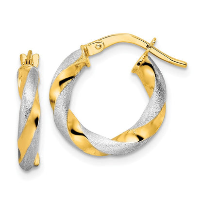 14K Gelb & Rhodium mit Weiß Gebürstet und Poliert Gedreht Creolen