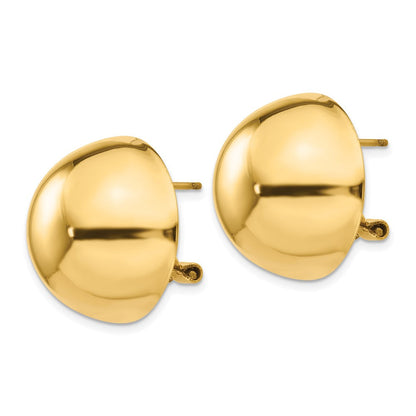 14K Gelbgold Poliert Halb Kugel Omega Rückseite Ohrstecker