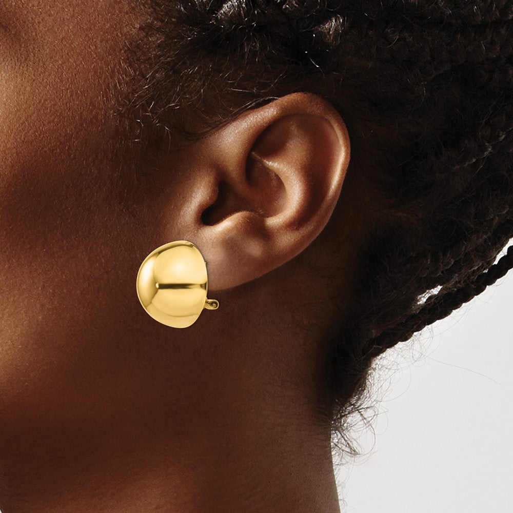 14K Gelbgold Poliert Halb Kugel Omega Rückseite Ohrstecker