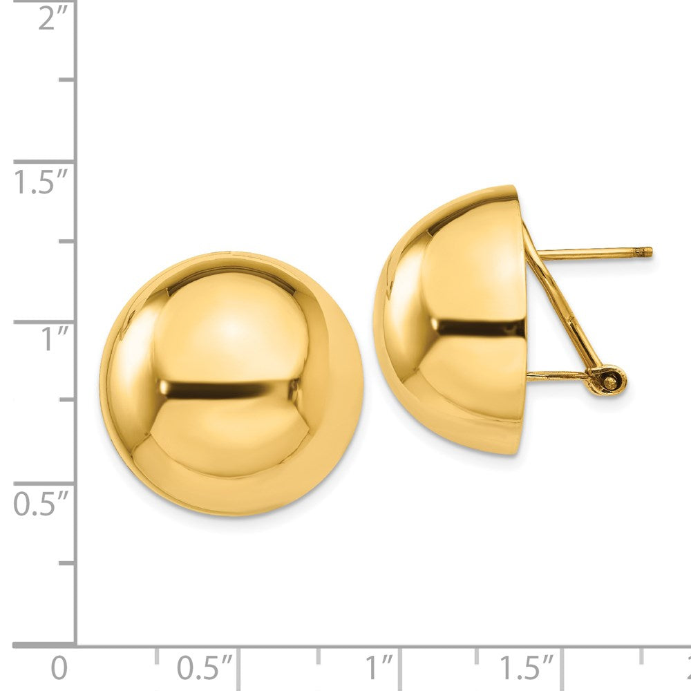 14K Gelbgold Poliert Halb Kugel Omega Rückseite Ohrstecker