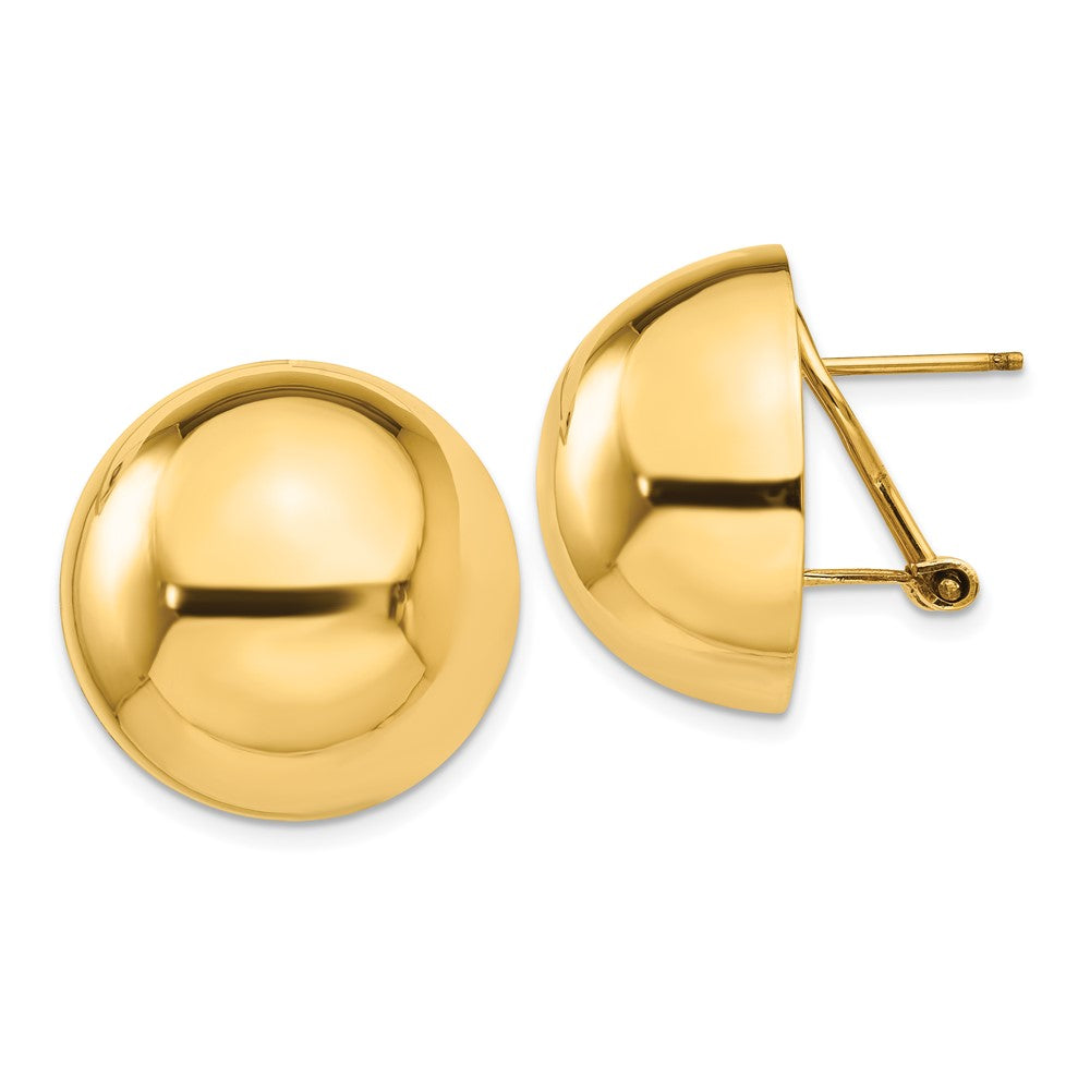 14K Gelbgold Poliert Halb Kugel Omega Rückseite Ohrstecker