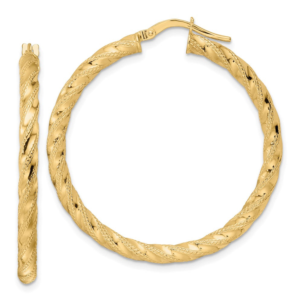 14K Gelbgold Poliert Gedreht Creolen