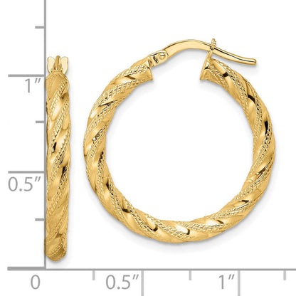 14K Gelbgold Poliert Gedreht Creolen