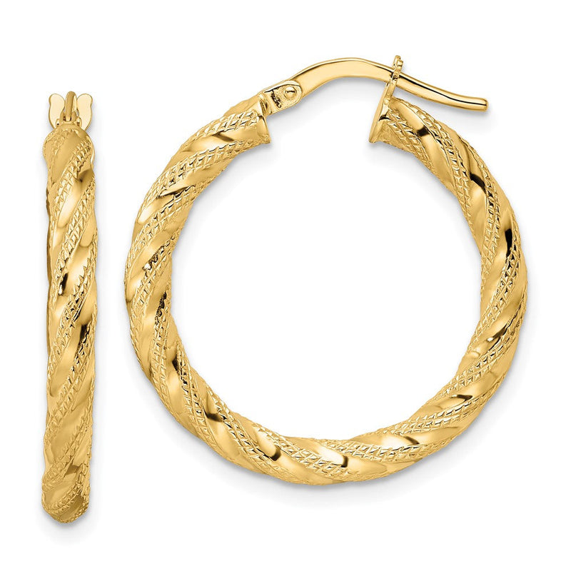 14K Gelbgold Poliert Gedreht Creolen