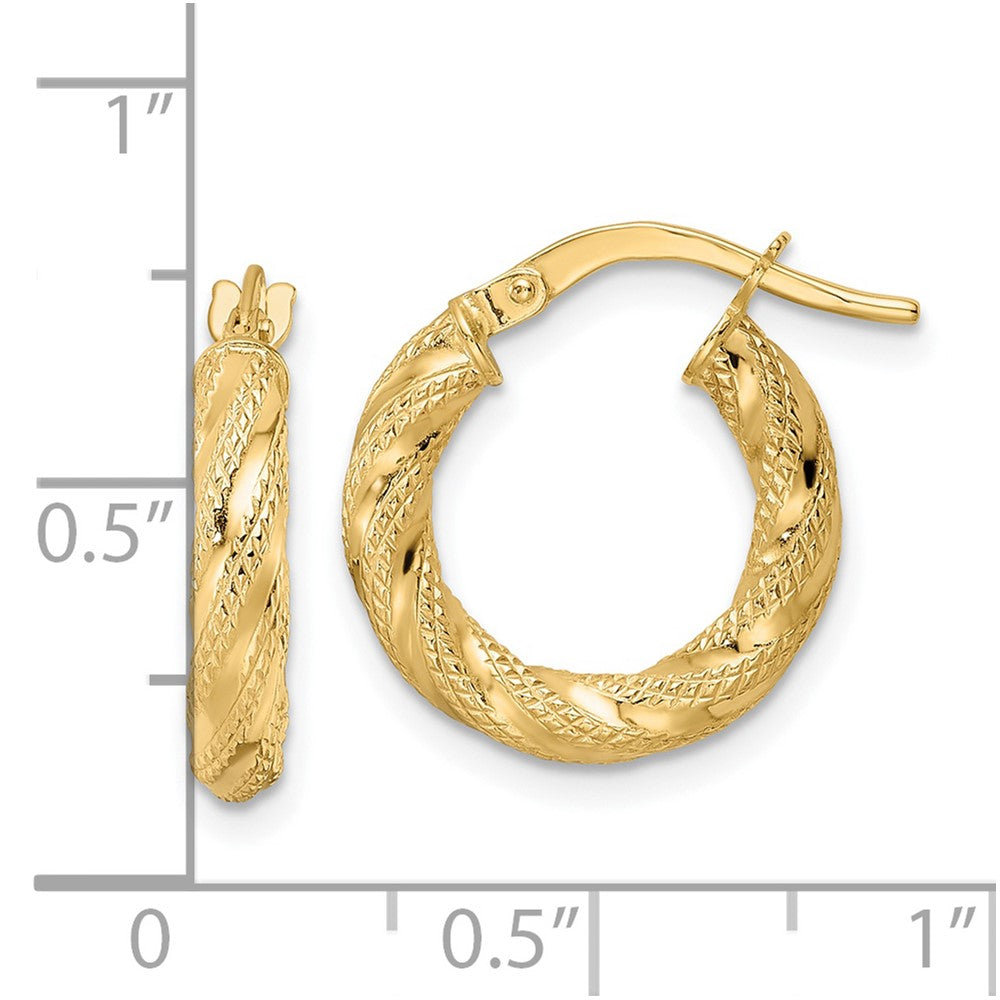 14K Gelbgold Poliert Gedreht Creolen
