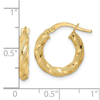 14K Gelbgold Poliert Gedreht Creolen