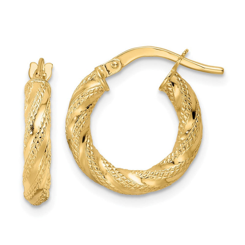 14K Gelbgold Poliert Gedreht Creolen