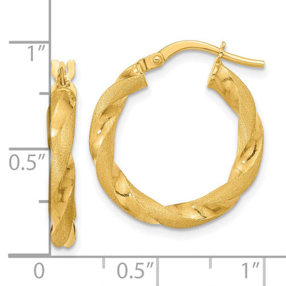 14K Gelbgold Poliert und Satiniert Gedreht Creolen