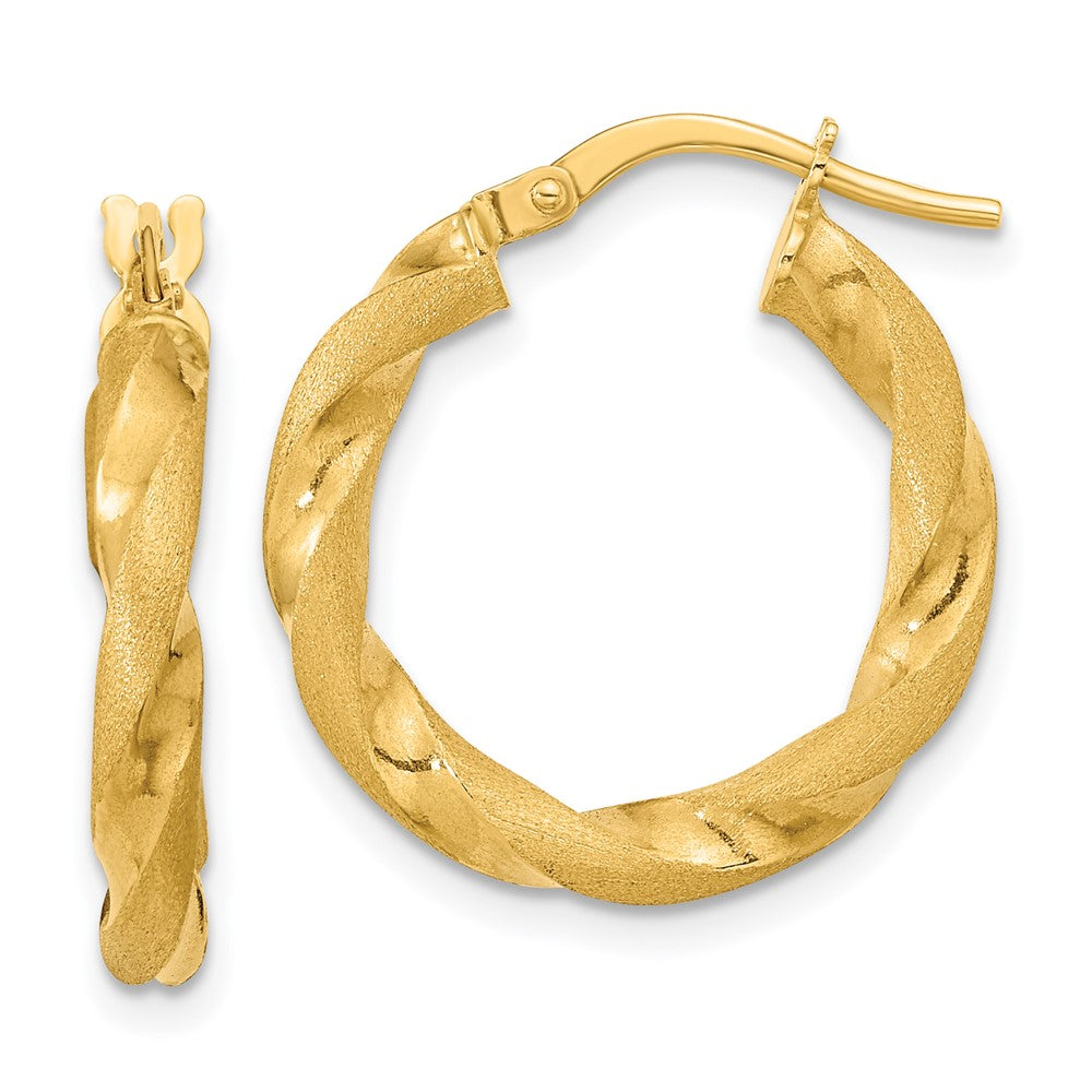 14K Gelbgold Poliert und Satiniert Gedreht Creolen