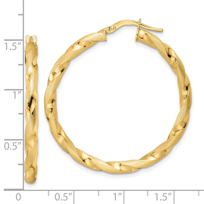 14K Gelbgold Gebürstet und Poliert Gedreht Creolen