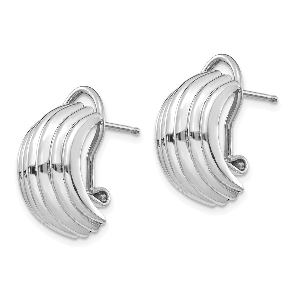 14K Weißgold Ribbed Omega Rückseite Ohrstecker