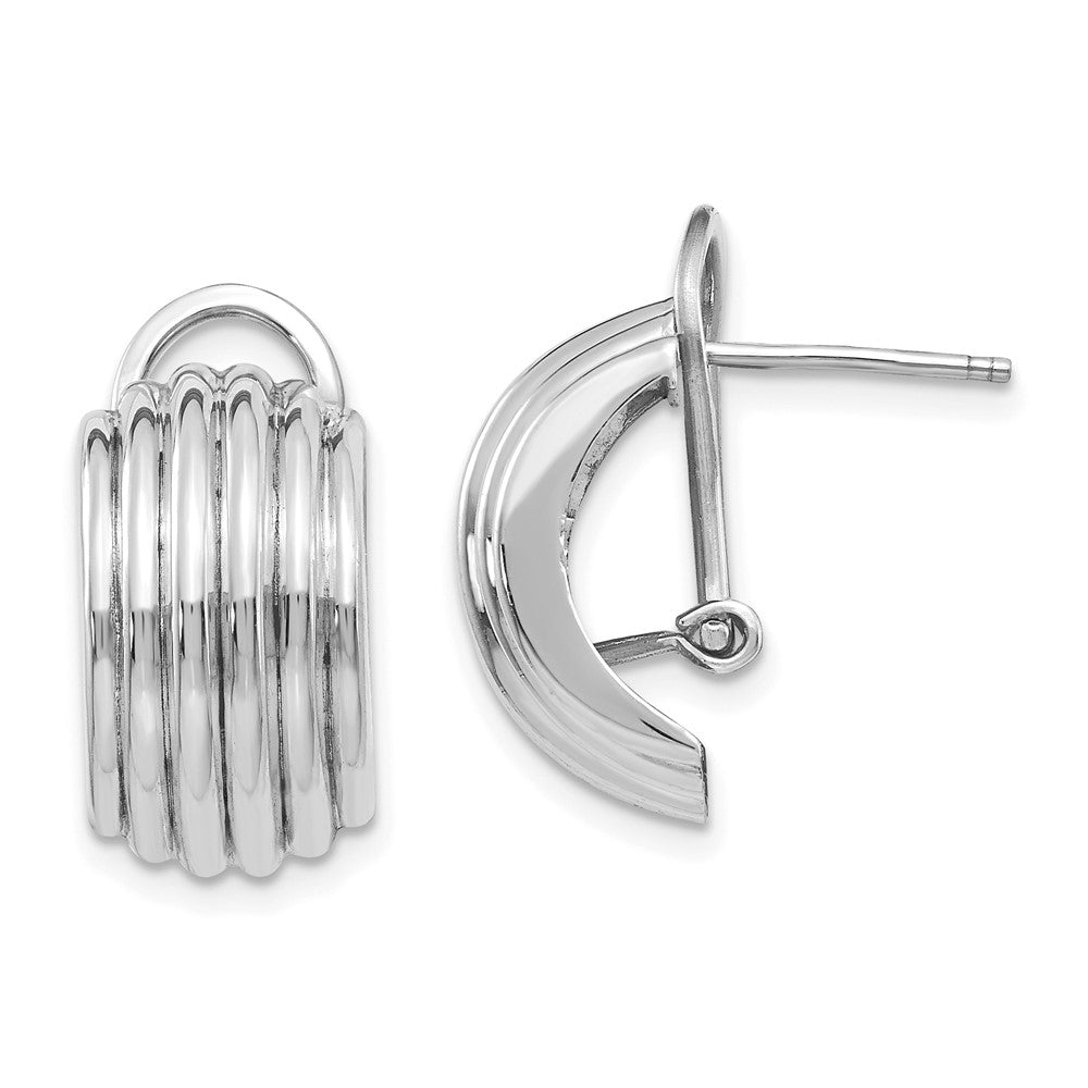 14K Weißgold Ribbed Omega Rückseite Ohrstecker
