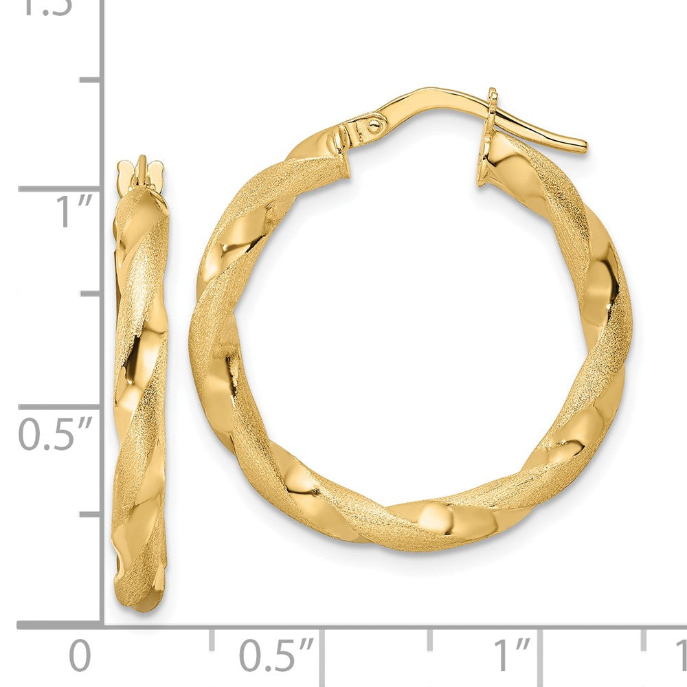 14K Gelbgold Gebürstet und Poliert Gedreht Creolen