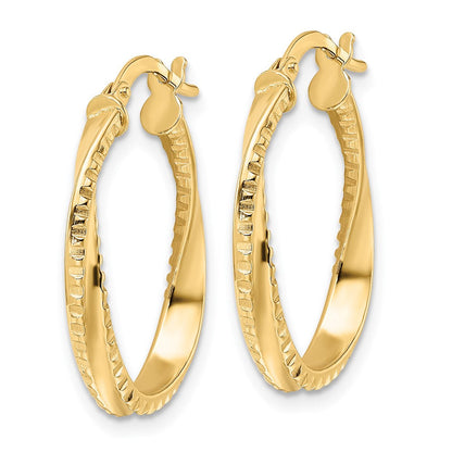 14K Gelbgold Poliert Gedreht Oval Creolen
