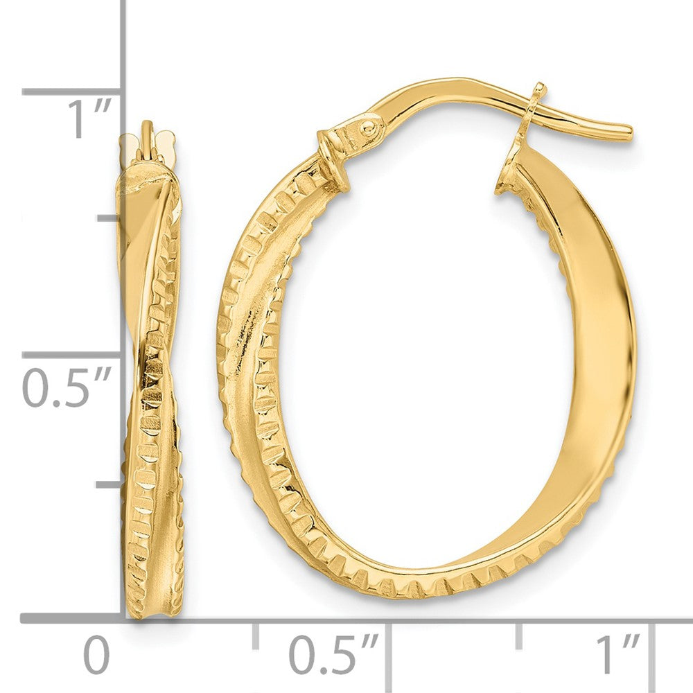 14K Gelbgold Poliert Gedreht Oval Creolen