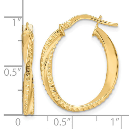 14K Gelbgold Poliert Gedreht Oval Creolen